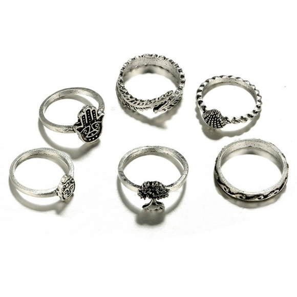 6 PC Boho Beach Knuckle Ring Set Silver - Picture 2 of 2